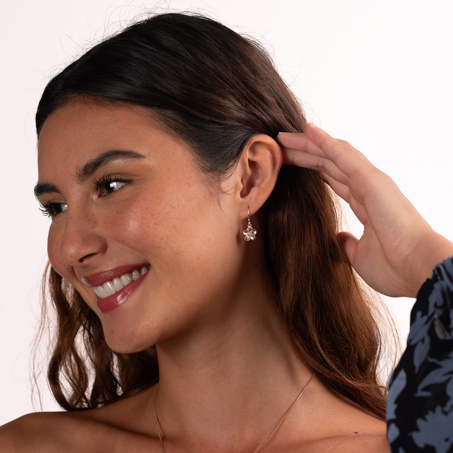 Plumeria Earrings in Rose Gold with Diamonds - 11mm