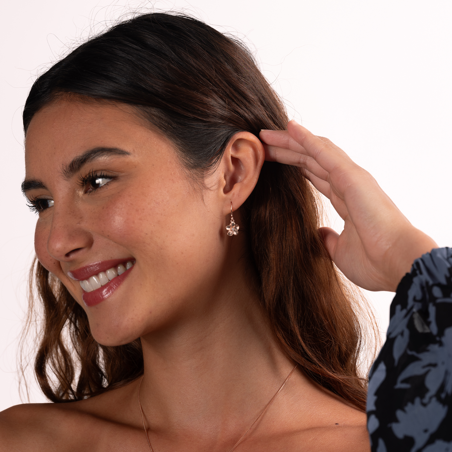 Plumeria Earrings in Rose Gold with Diamonds - 11mm