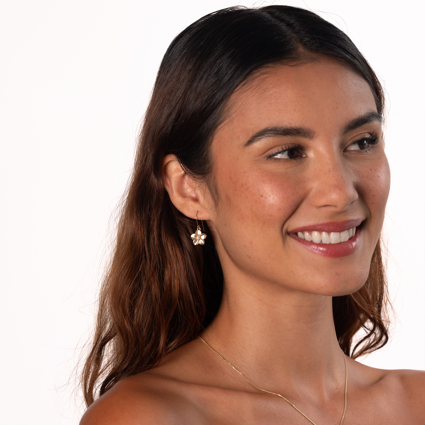 Plumeria Earrings in Gold with Diamonds - 13mm