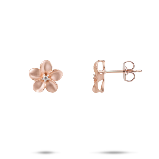 Plumeria Earrings in Rose Gold with Diamonds - 11mm