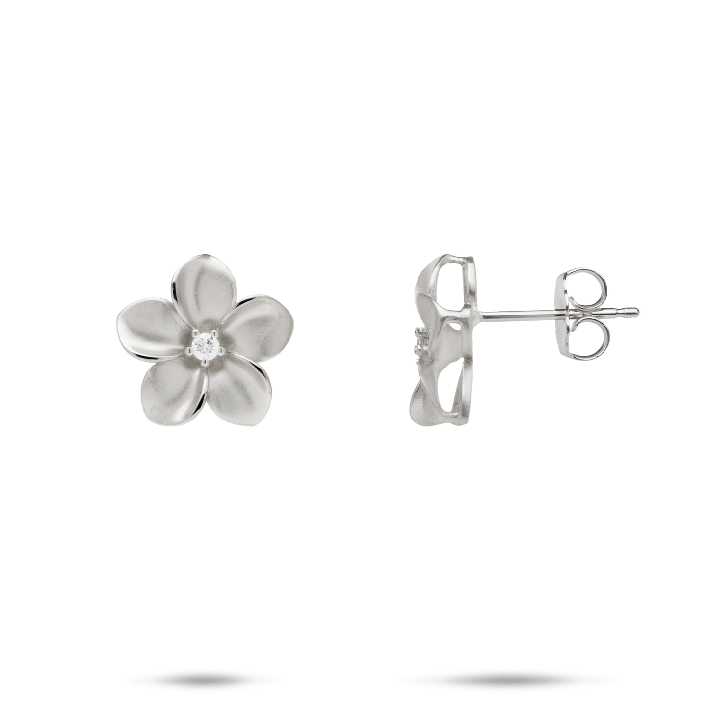Plumeria Earrings in White Gold with Diamonds - 13mm