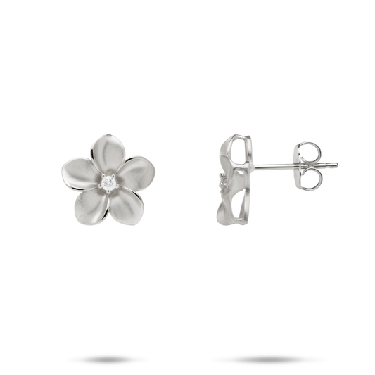 Plumeria Earrings in White Gold with Diamonds - 13mm