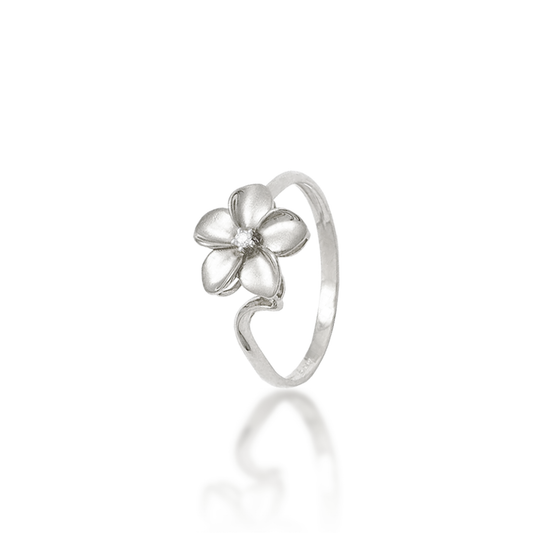 Plumeria Ring in White Gold with Diamond - 11mm