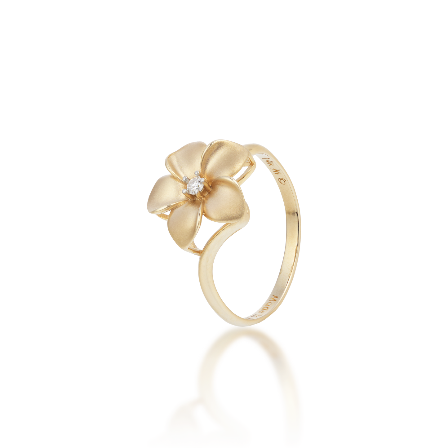 Plumeria Ring in Gold with Diamond - 13mm
