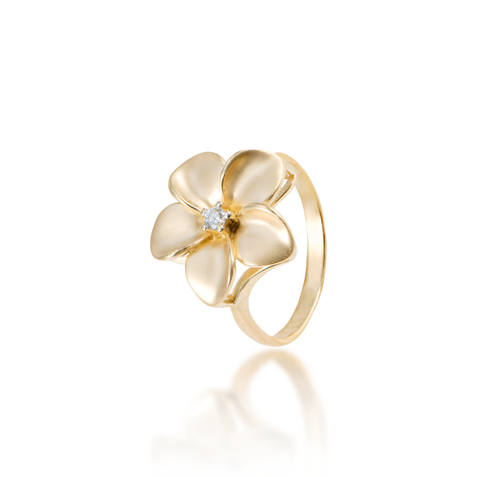Plumeria Ring in Gold with Diamond - 16mm
