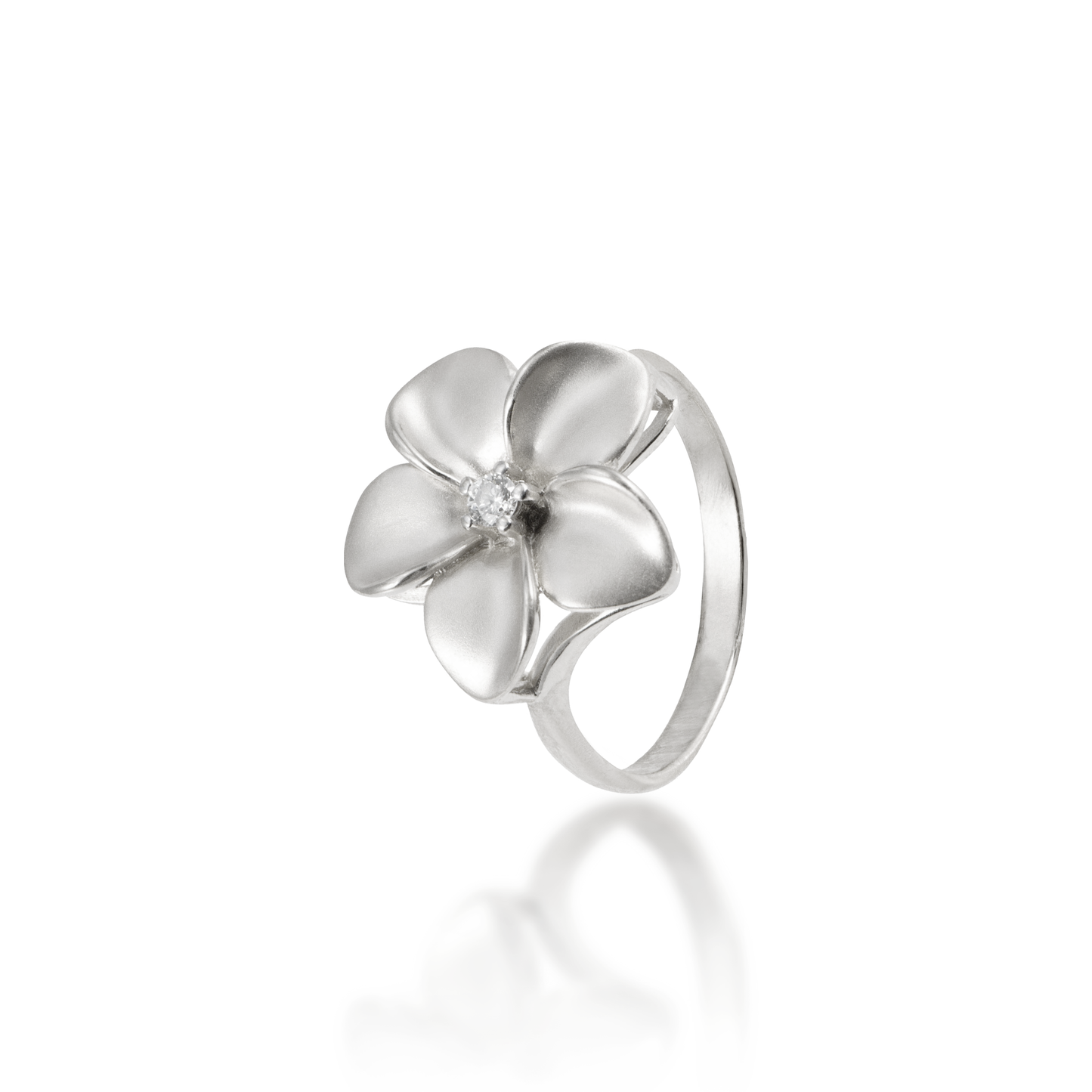 Plumeria Ring in White Gold with Diamond - 16mm