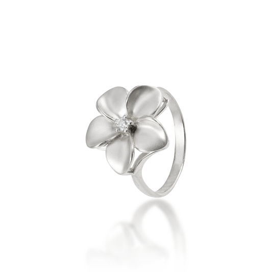 Plumeria Ring in White Gold with Diamond - 16mm