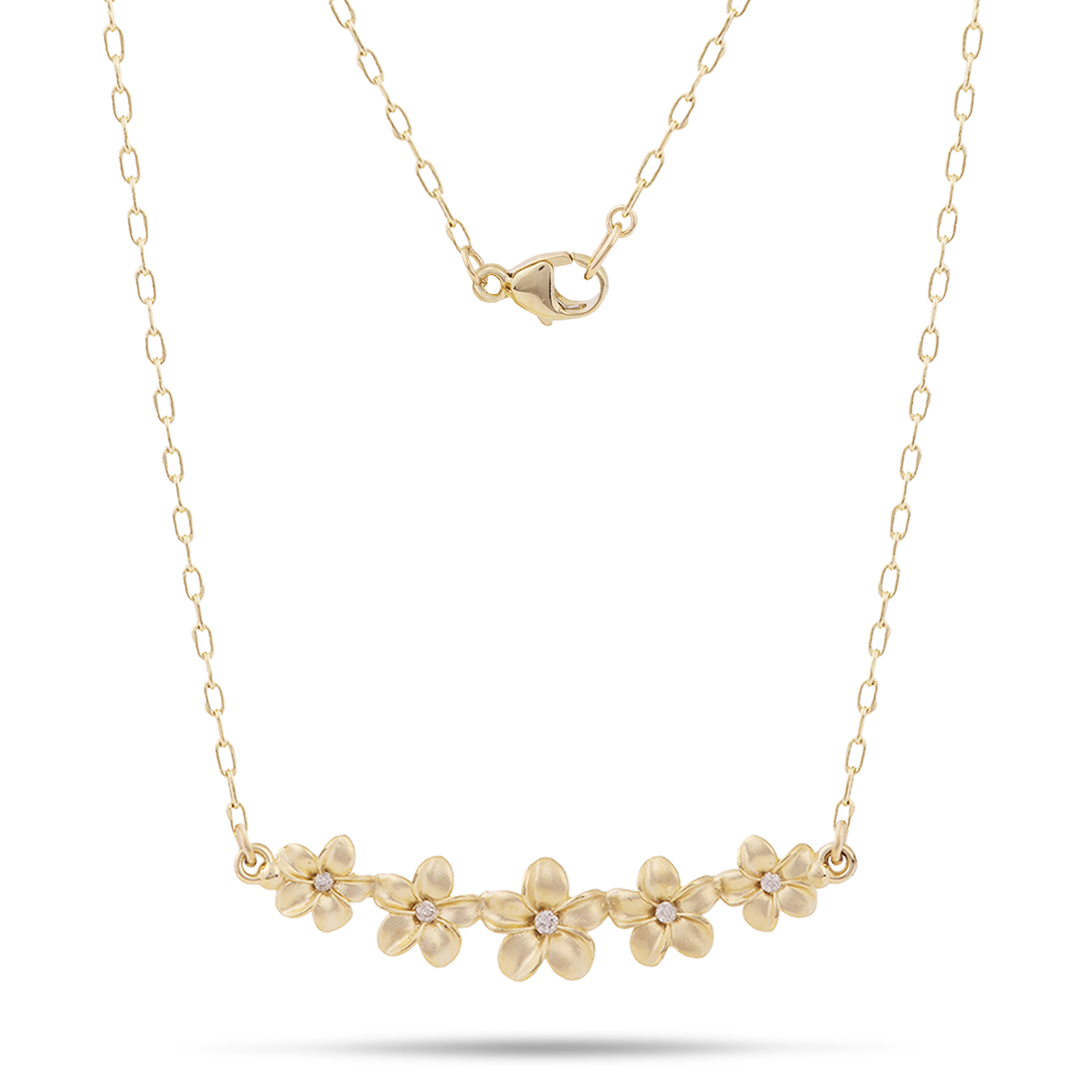 16" Plumeria Necklace in Gold with Diamonds - 30mm