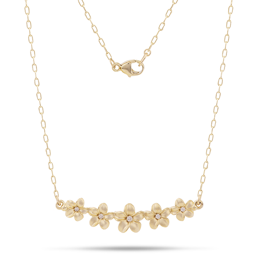 16" Plumeria Necklace in Gold with Diamonds - 30mm
