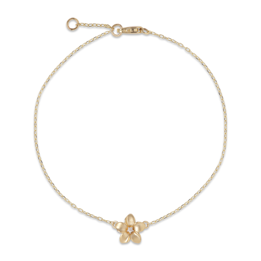 Adjustable 7-7.5" Plumeria Bracelet in Gold with Diamond - 9mm