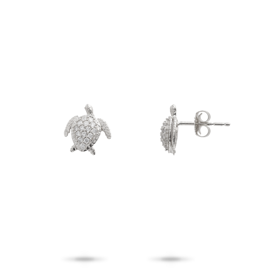 Honu Earrings in White Gold with Diamonds - 10mm
