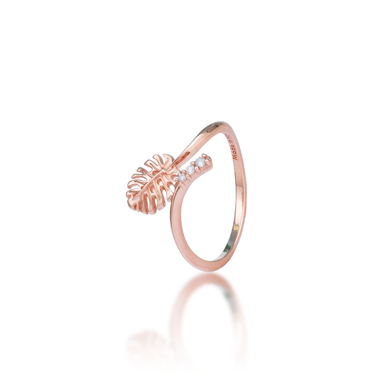Monstera Ring in Rose Gold with Diamonds - 9mm