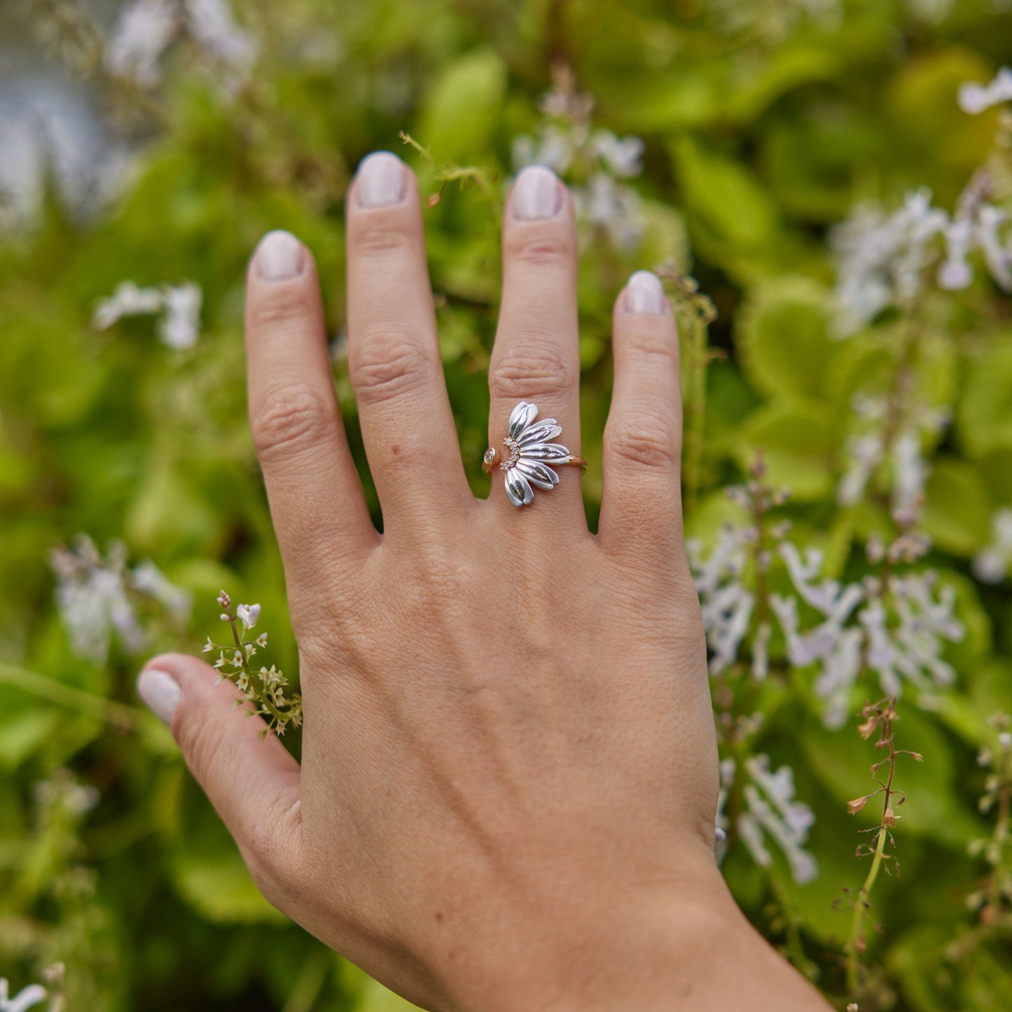 Beach Naupaka Ring in Two Tone Gold with Diamonds