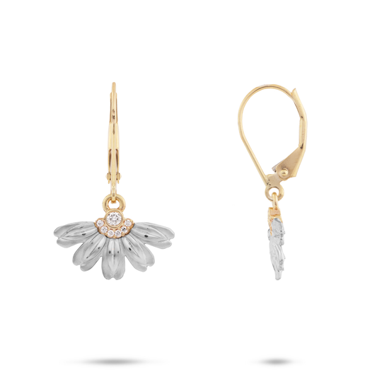 Beach Naupaka Earrings in Two Tone Gold with Diamonds - 10mm