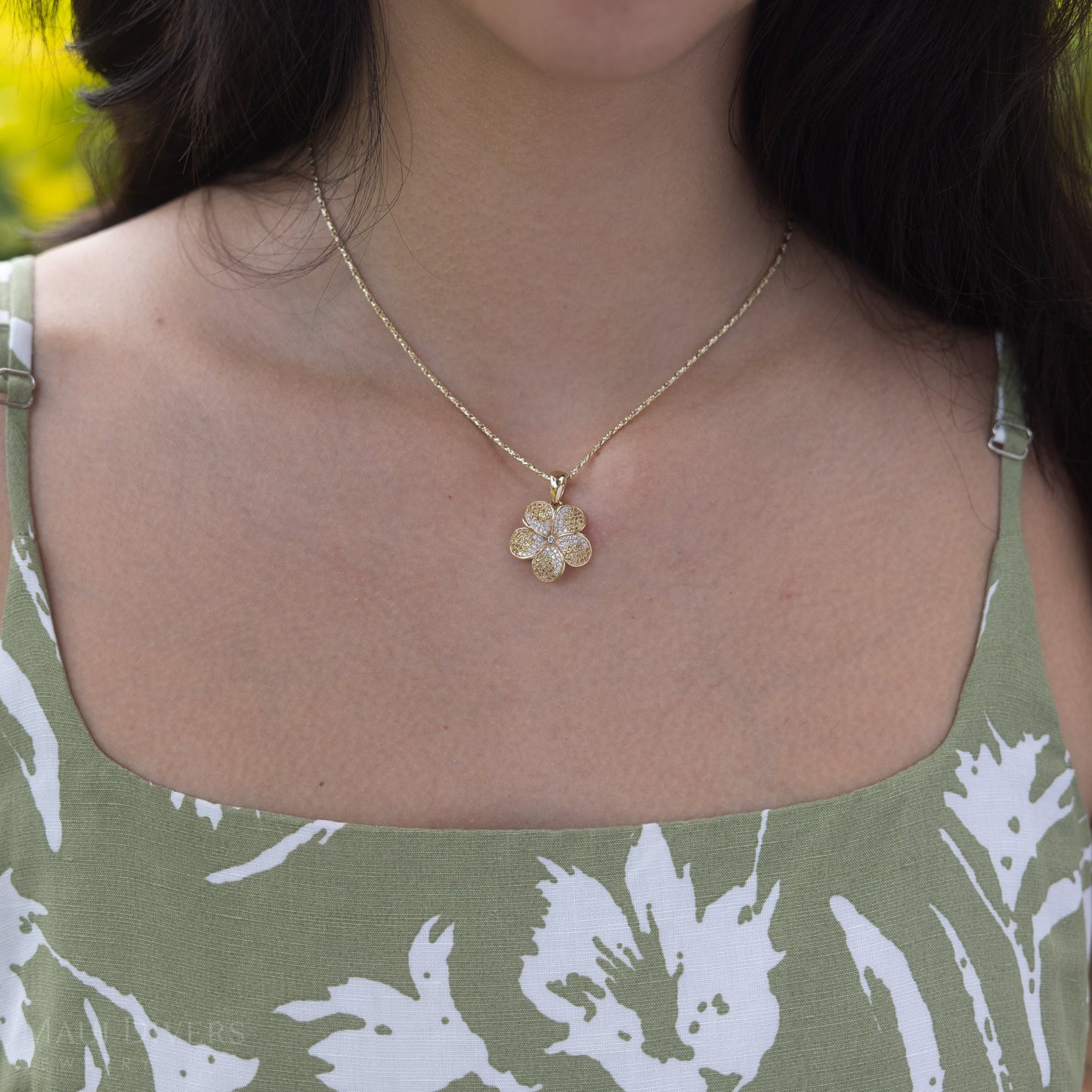 Plumeria Yellow Sapphire Pendant in Gold with Diamonds - 20mm