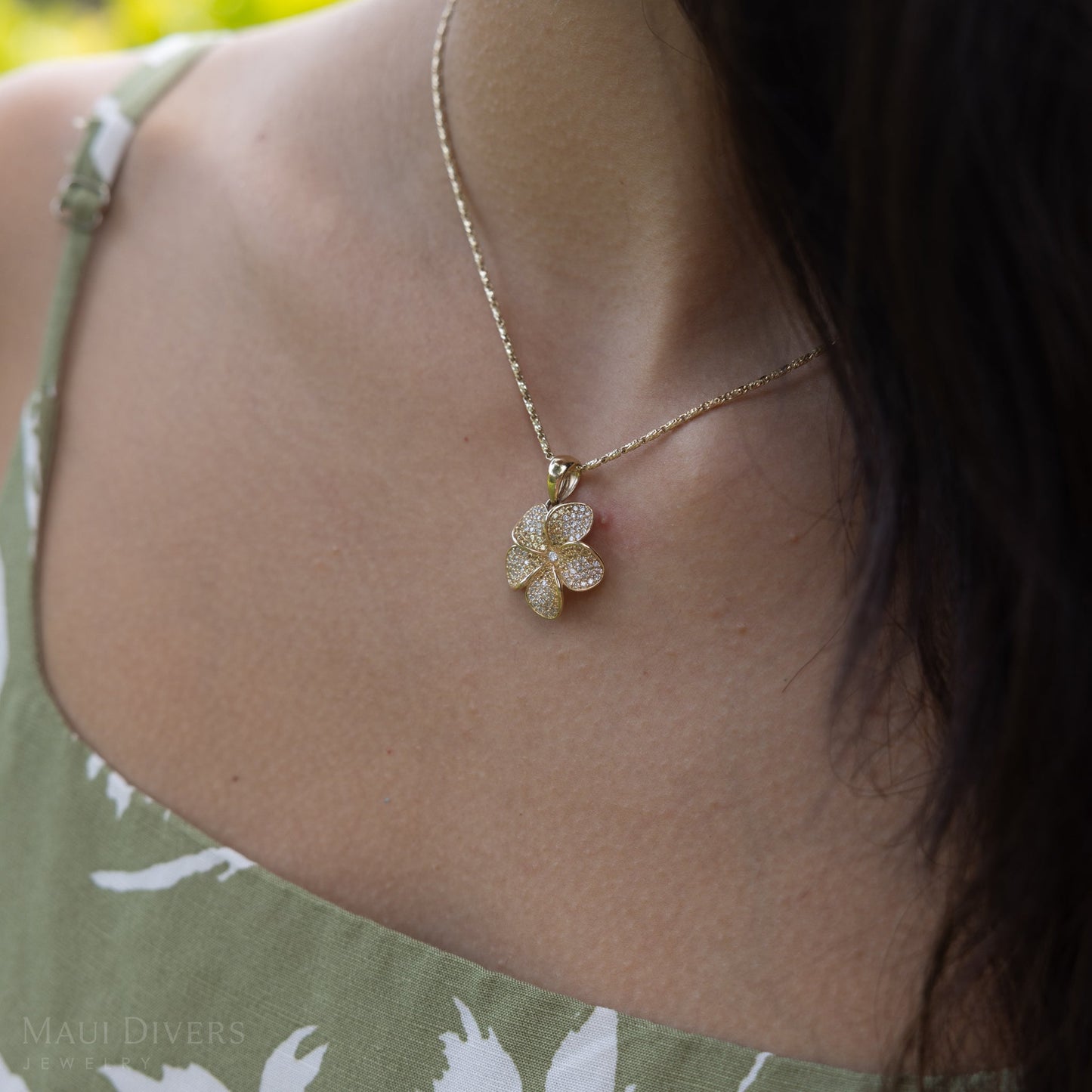 Plumeria Yellow Sapphire Pendant in Gold with Diamonds - 20mm